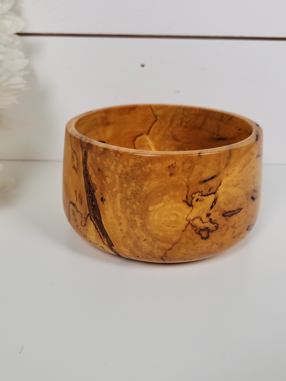 Vintage '86 Birch Wood Trinket Bowl | Boho Wood Bowl | Signed Folk Art | 5.25"
